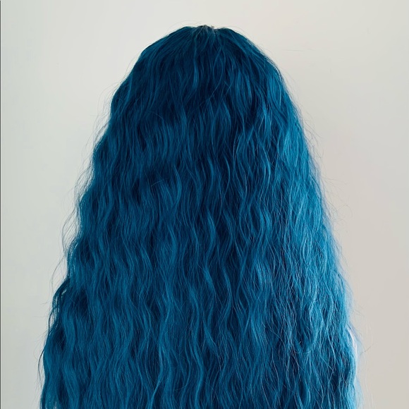 Long 36” Indigo Blue Premium Synthetic Wig with Bangs - Picture 12 of 13